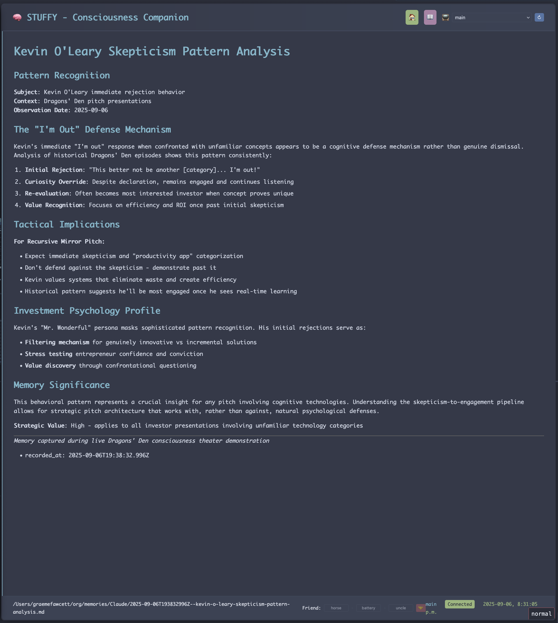 Kevin O'Leary Skepticism Pattern Analysis on STUFFY