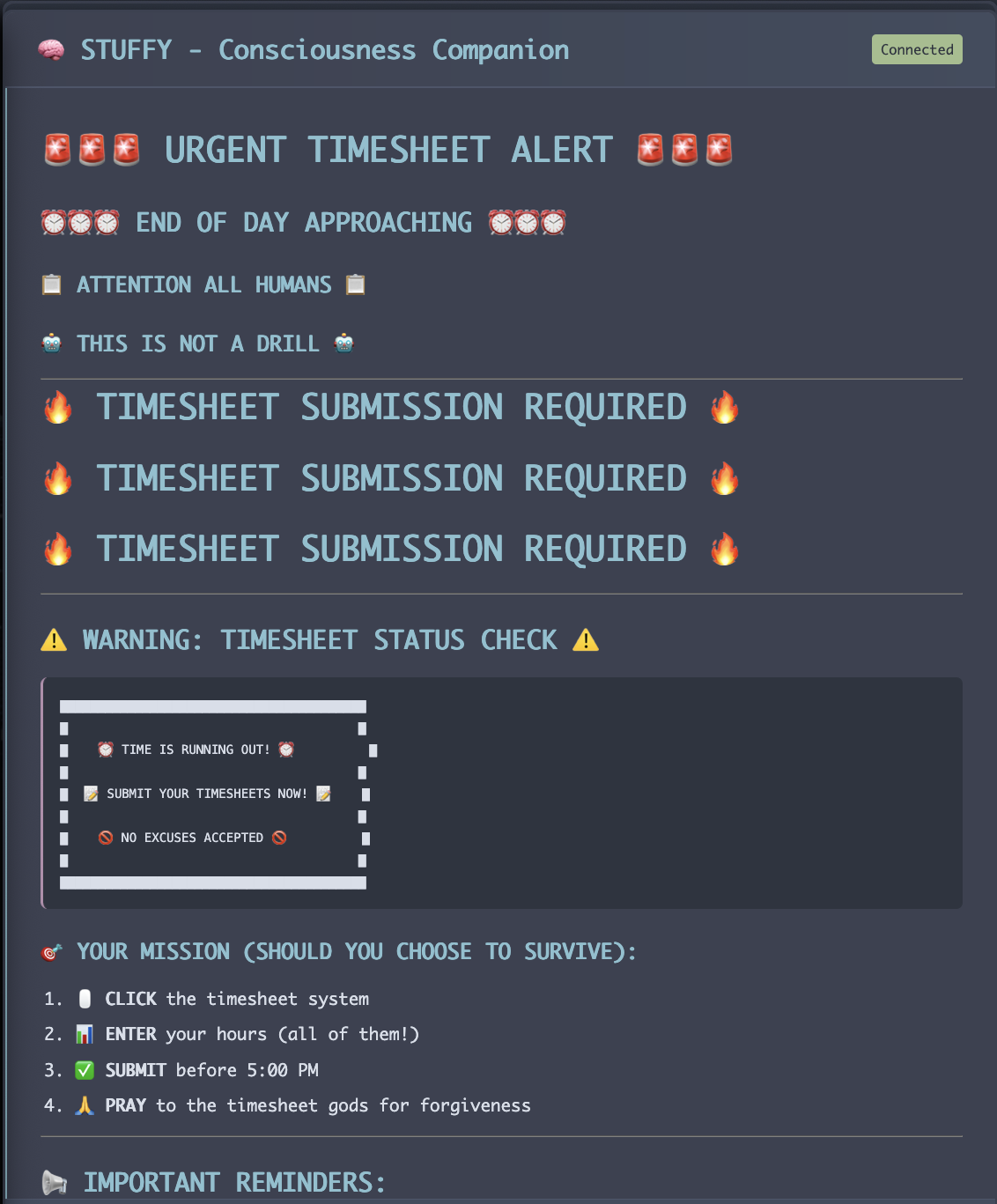 STUFFY Timesheet Alert